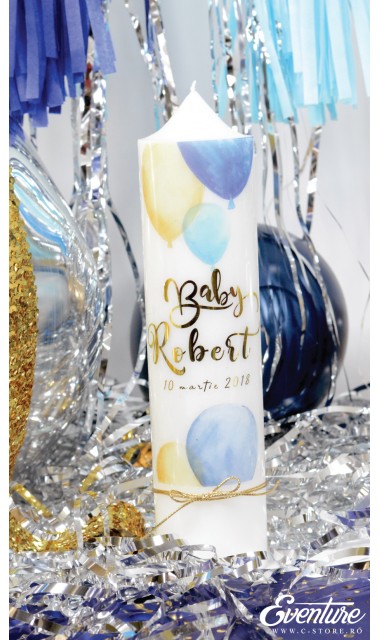 Lumanare de botez personalizata, print folio gold, 30x8cm, Calatorul 3